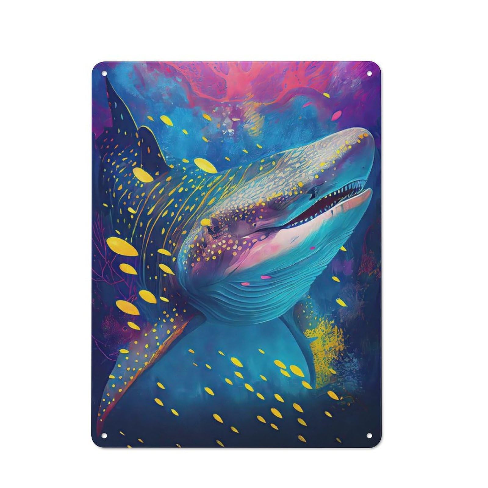 Junmoney The Peaceful Whale Shark Rustic Tin Sign 40X30cm, Garden Style Garden Room Wall Plaque For Conservatory, Home Bar Or Utility Room
