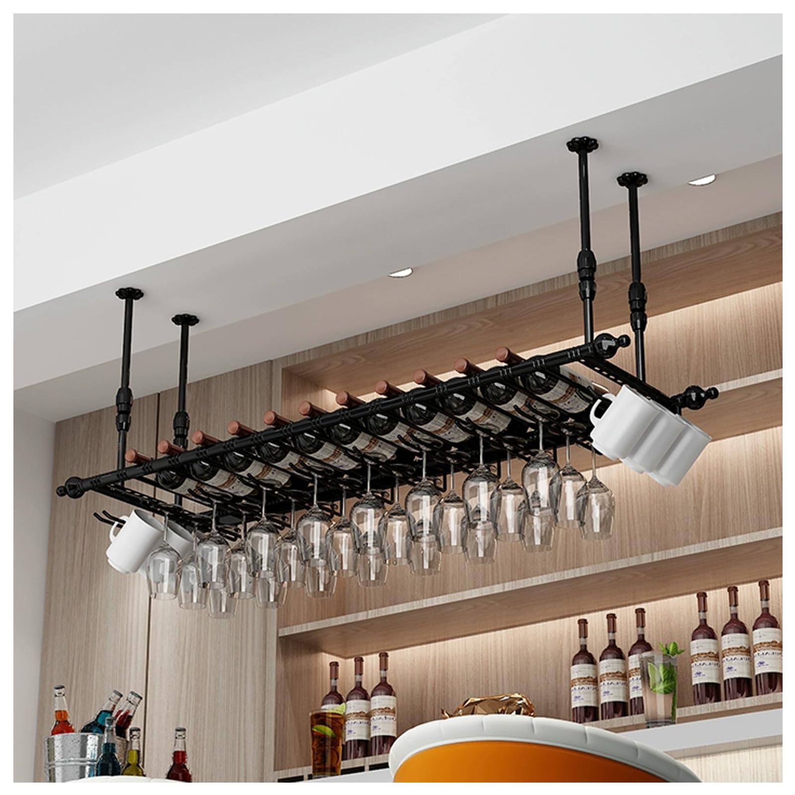 Présentoir en métal et rangement élégant du vin pour bouteilles et verres à pied