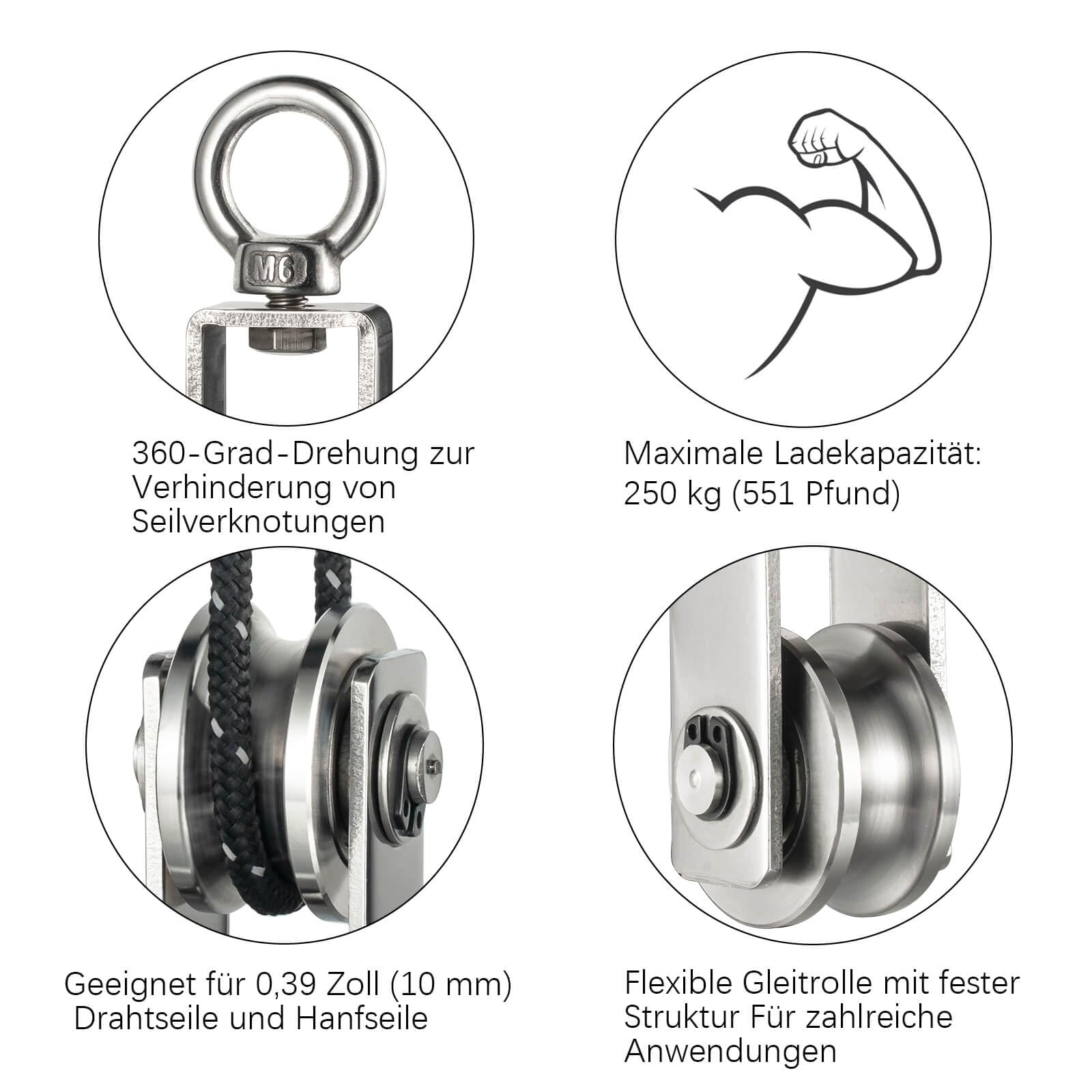 Puleggia In Acciaio Inox 304 - Carico 250kg Con Cuscinetti Per Palestra - Foto 6