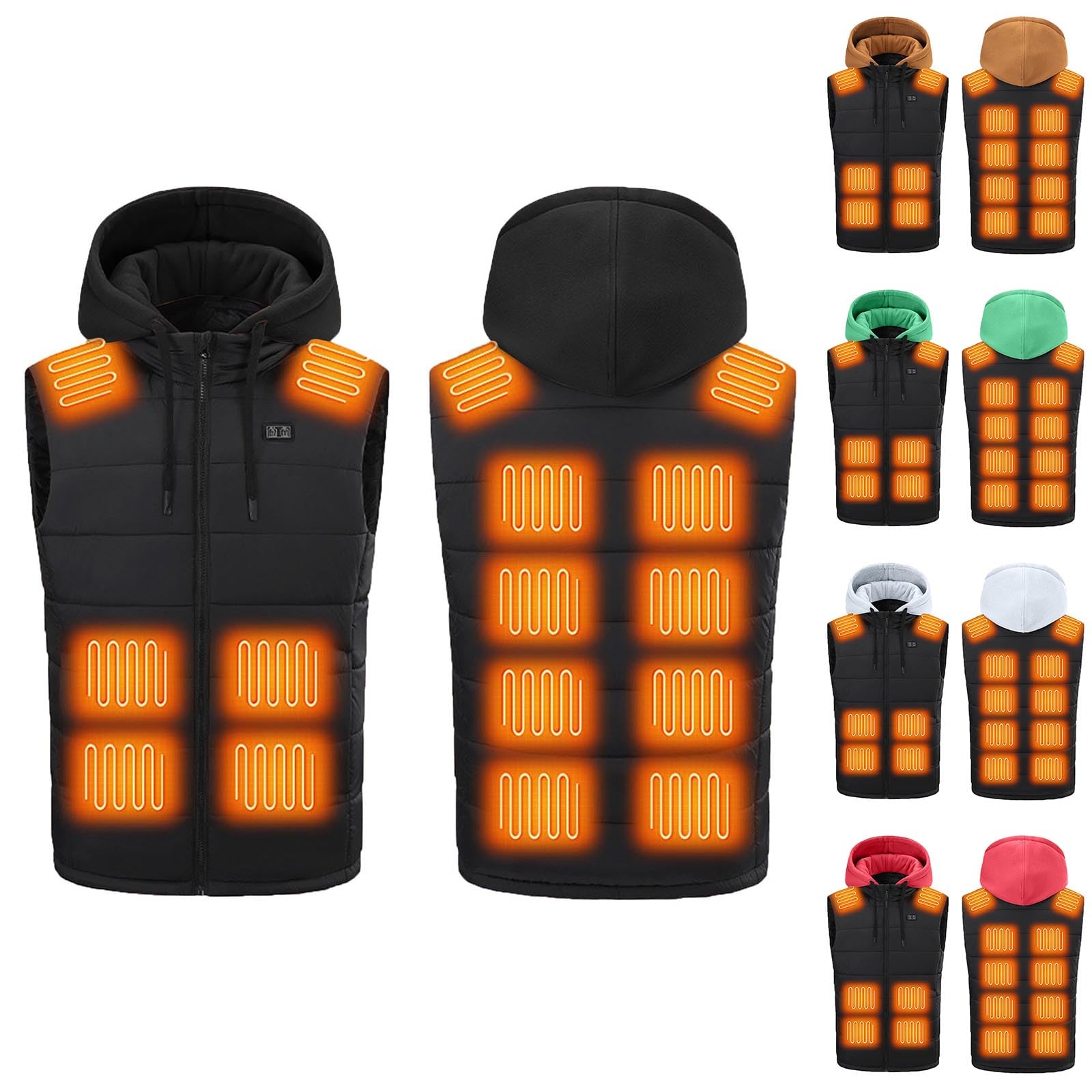 Herren Beheizbare Weste mit Kapuze Heizweste mit 15 Heizzonen USB Elektrische Beheizte Westen Einstellbare Beheizbar Steppweste Winter Heizjacke Ärmellos Jacke mit Heizung Daunenweste Kapuzenjacke