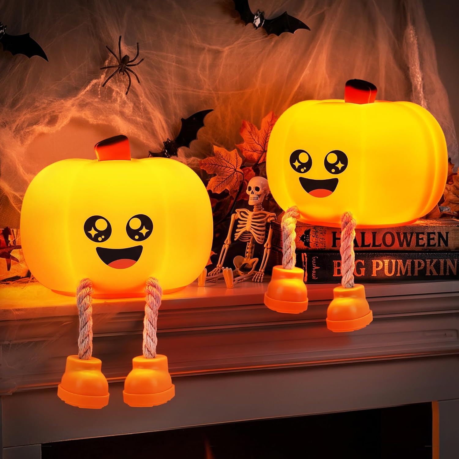  Halloween Night Light, 2 Pack Cute LED Dimmable Pumpkin Nightlight