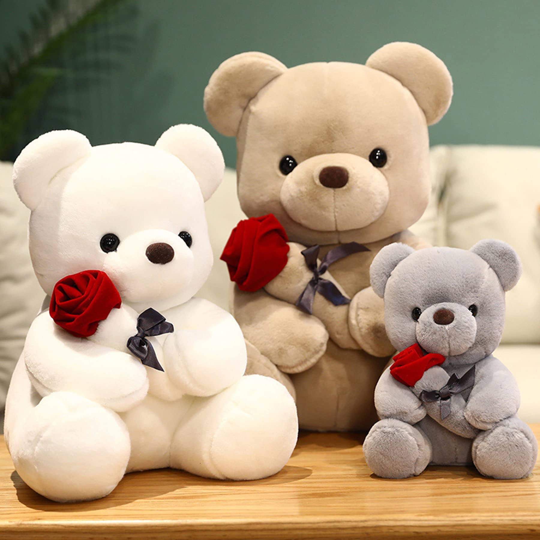 Orsacchiotto peluche con rosa, simpatico peluche giocattolo, idea regalo per bambini, ragazzi, ragazze, compleanno, Natale, San Valentino (45 cm, marrone)