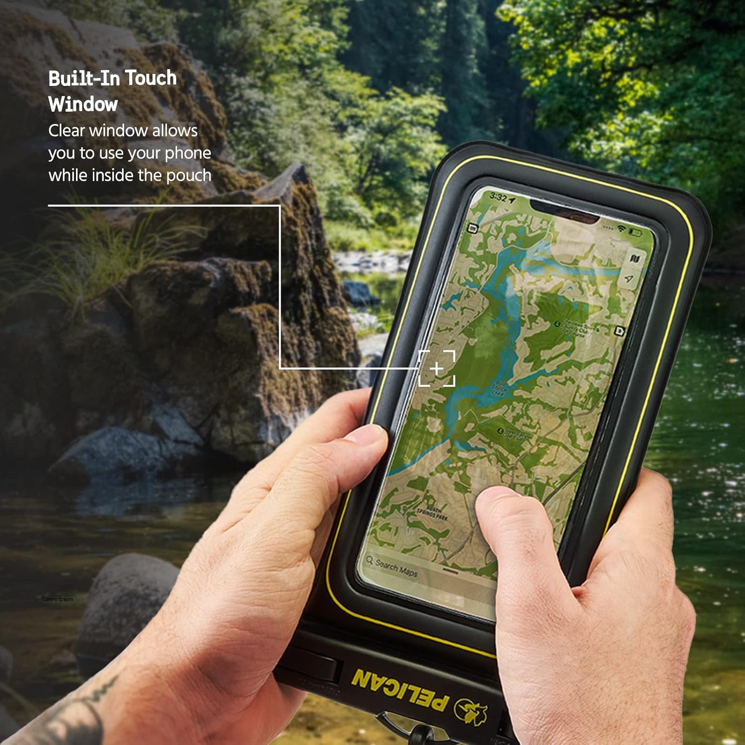 Pelican - Marine Series - IP68 Waterproof Floating Pouch + Roll Top Dry Bag (2L) - Black/Hi Vis Yellow