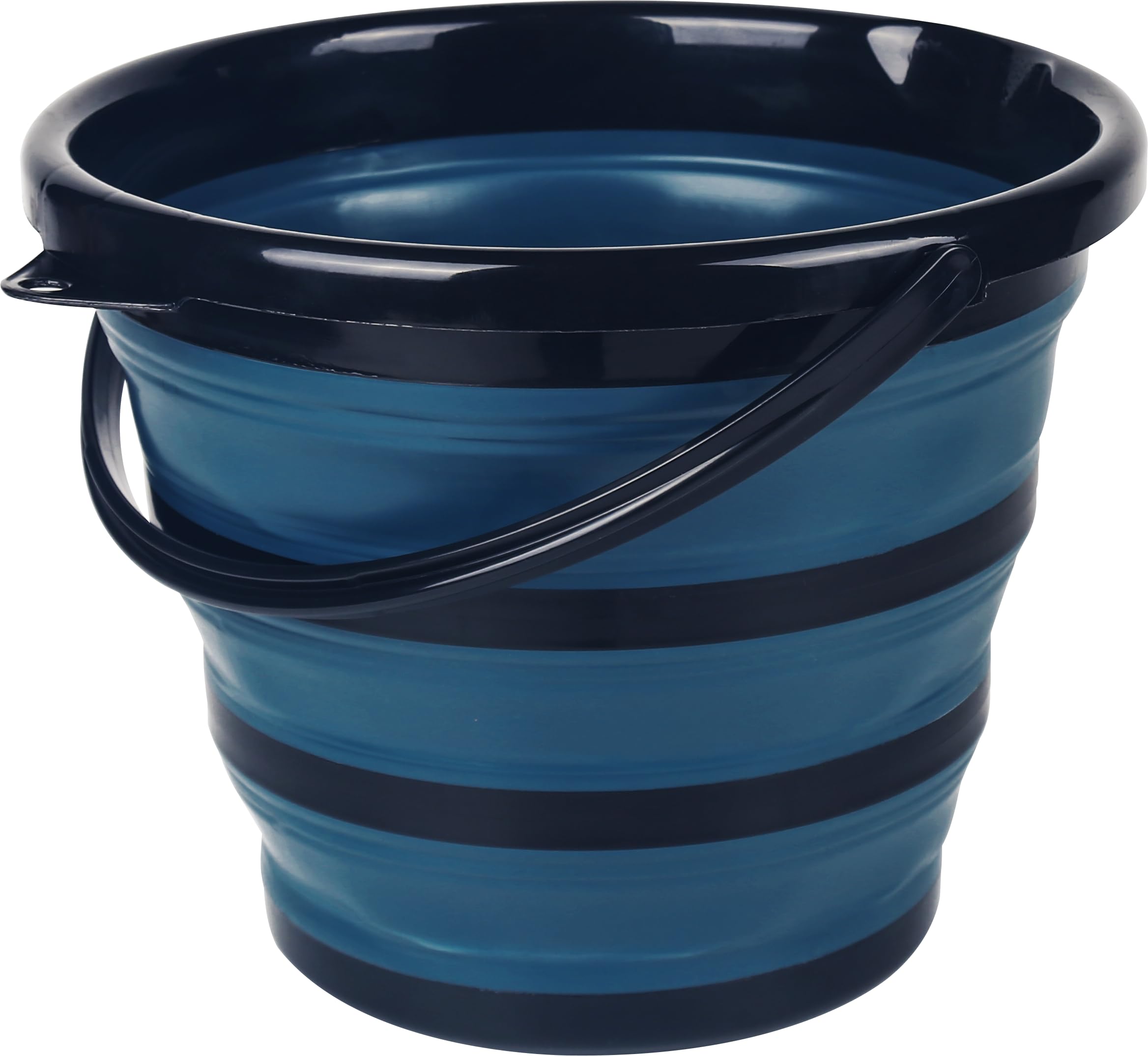 Seau pliable en silicone rigide avec anneaux de renfort structurel bleu