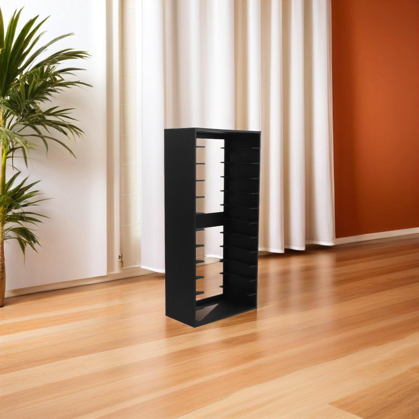 iplusmile Support de Rangement Organisation Solide et Entretien Facile Compartiments Multiples en Plastique Noir pour Cassettes Audio pour Bureau ou Bibliothèque