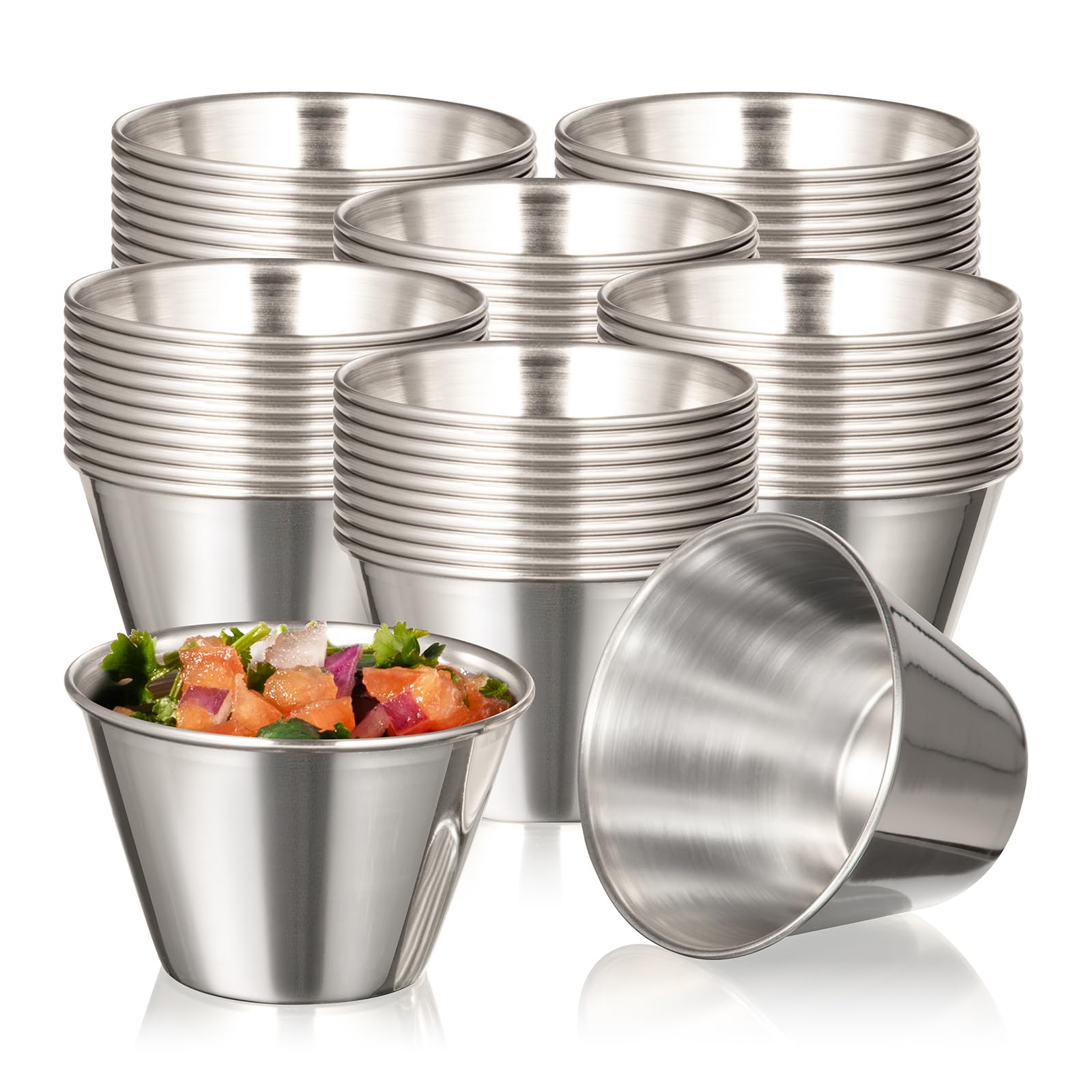 Fit Meal Prep [120 Stück 118.4 g Edelstahl Dip-Soßenbecher, wiederverwendbare Metallauflaufförmchen, handelsübliche Qualität, einzelne Portionsbecher, kleine runde Au-Jus-Tasse für Zuhause, Restaurant