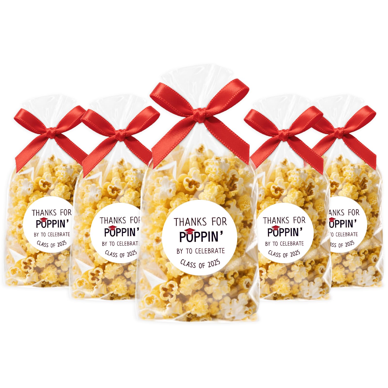 Graduation Popcorn Treat Bags Thanks for Popping By To Celebrate Stickers Class of 2025 Party Favors Popcorn Cellophane Bags With Ribbon for