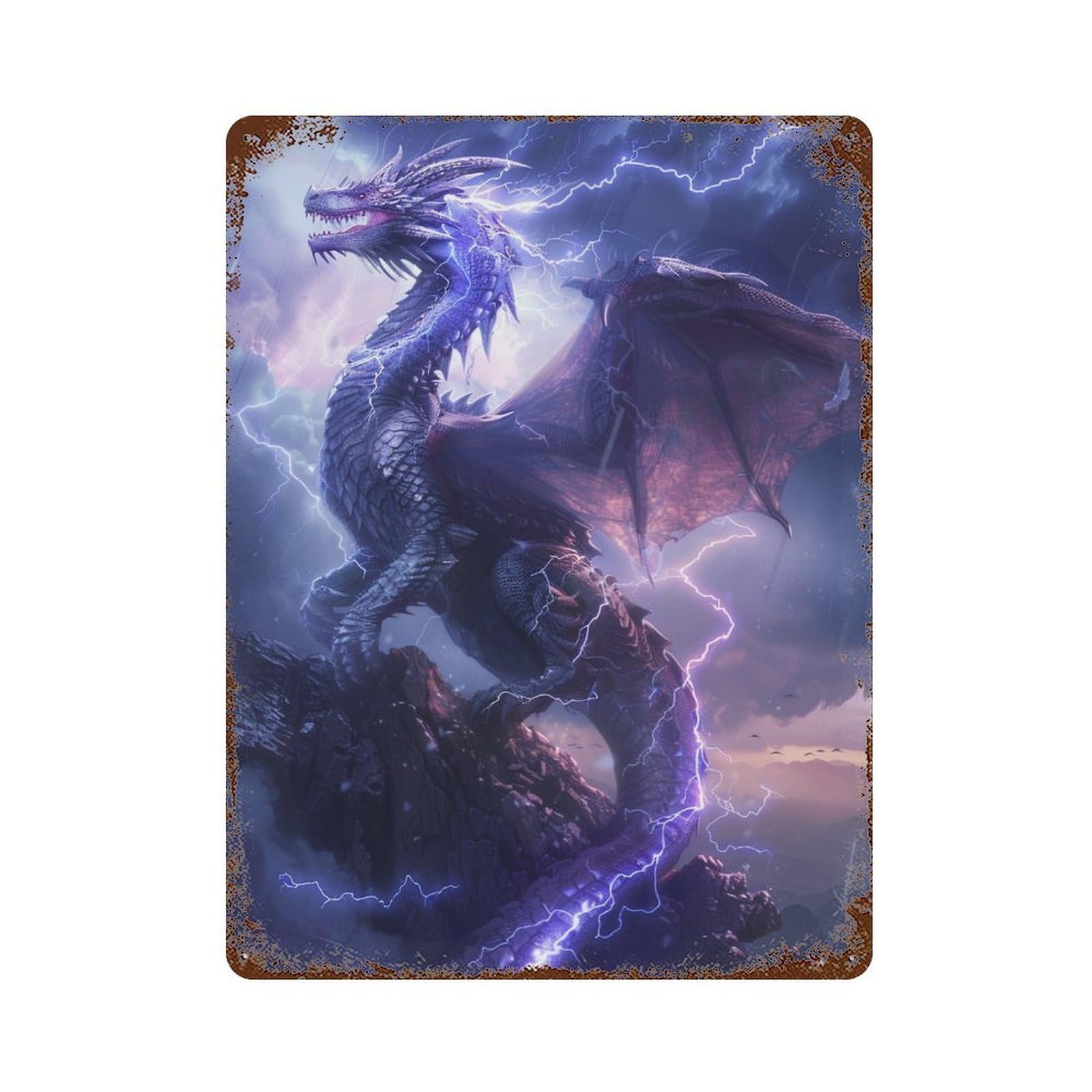 Thundering Dragon Storm Artwork Vintage Metal Tin Sign 15.7"x11.8", Farmhouse Wall Decor for Garage, Bar And Workshop Decor