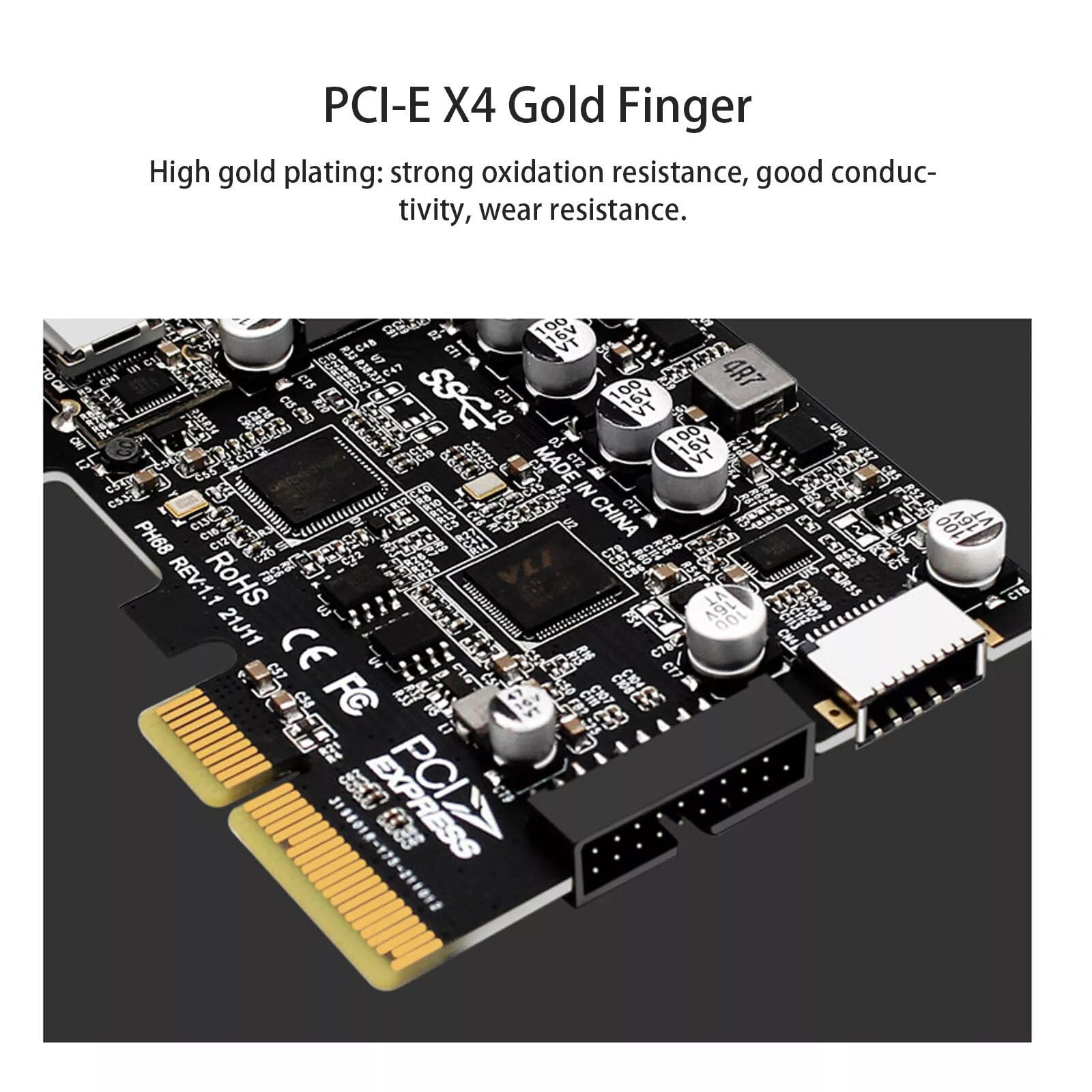 Upgraded PCIe to USB 3.2 Gen 2 Adapter 10 Gbps PCI-E Type-C Type-E 19P/20P Expansion Card