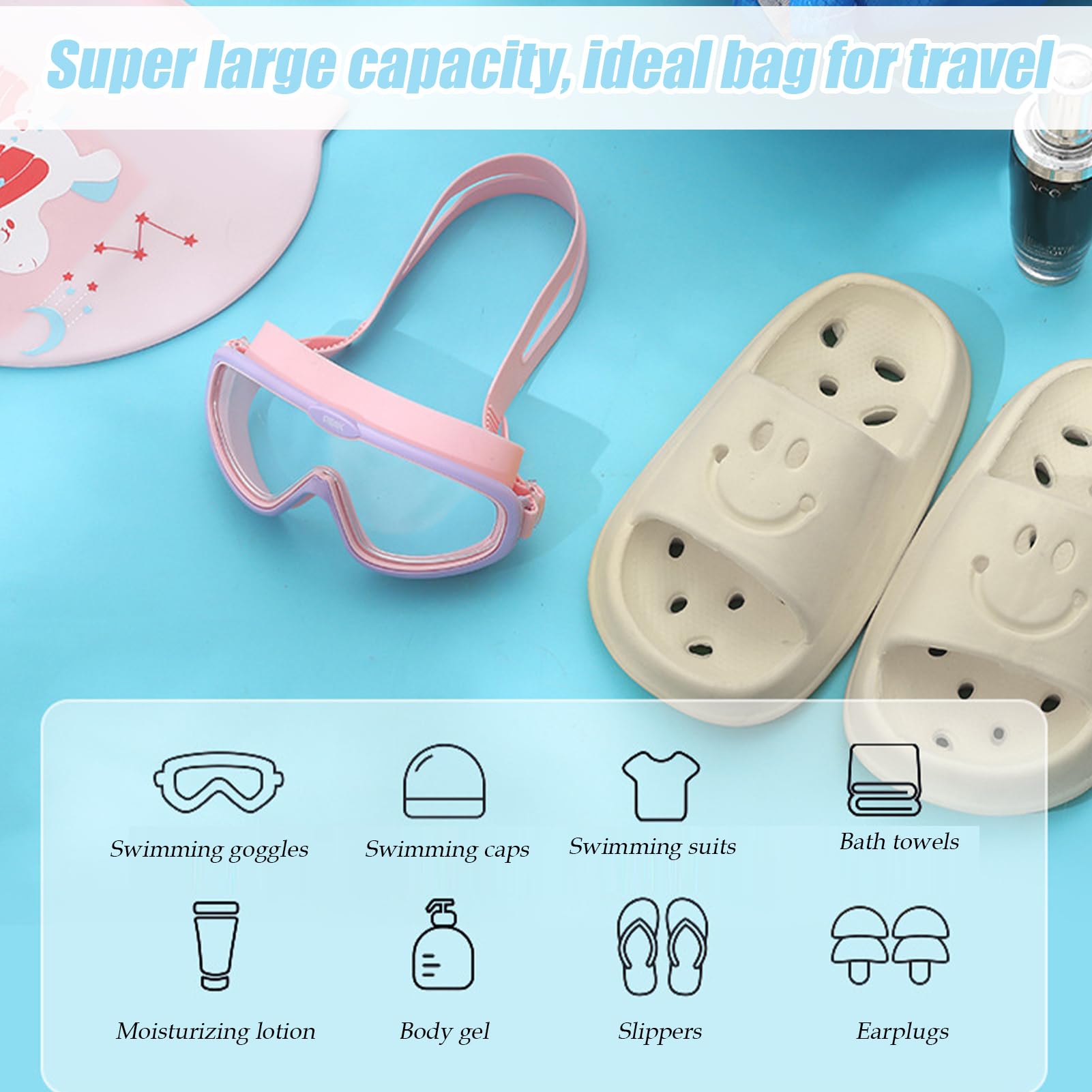 Genérico Kids Pool Bag Waterproof Cartoon Swim Backpack 14.17x11.81 Inches Lightweight Drawstring Dry Wet Separation Quick-Dry Multicolor