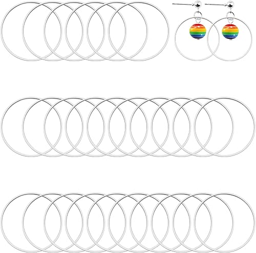 40 aretes de aro para hacer joyas de 1.976 pulgadas, aretes de aro redondos con cuentas redondas, bisel abierto, aretes redondos hipoalergénicos