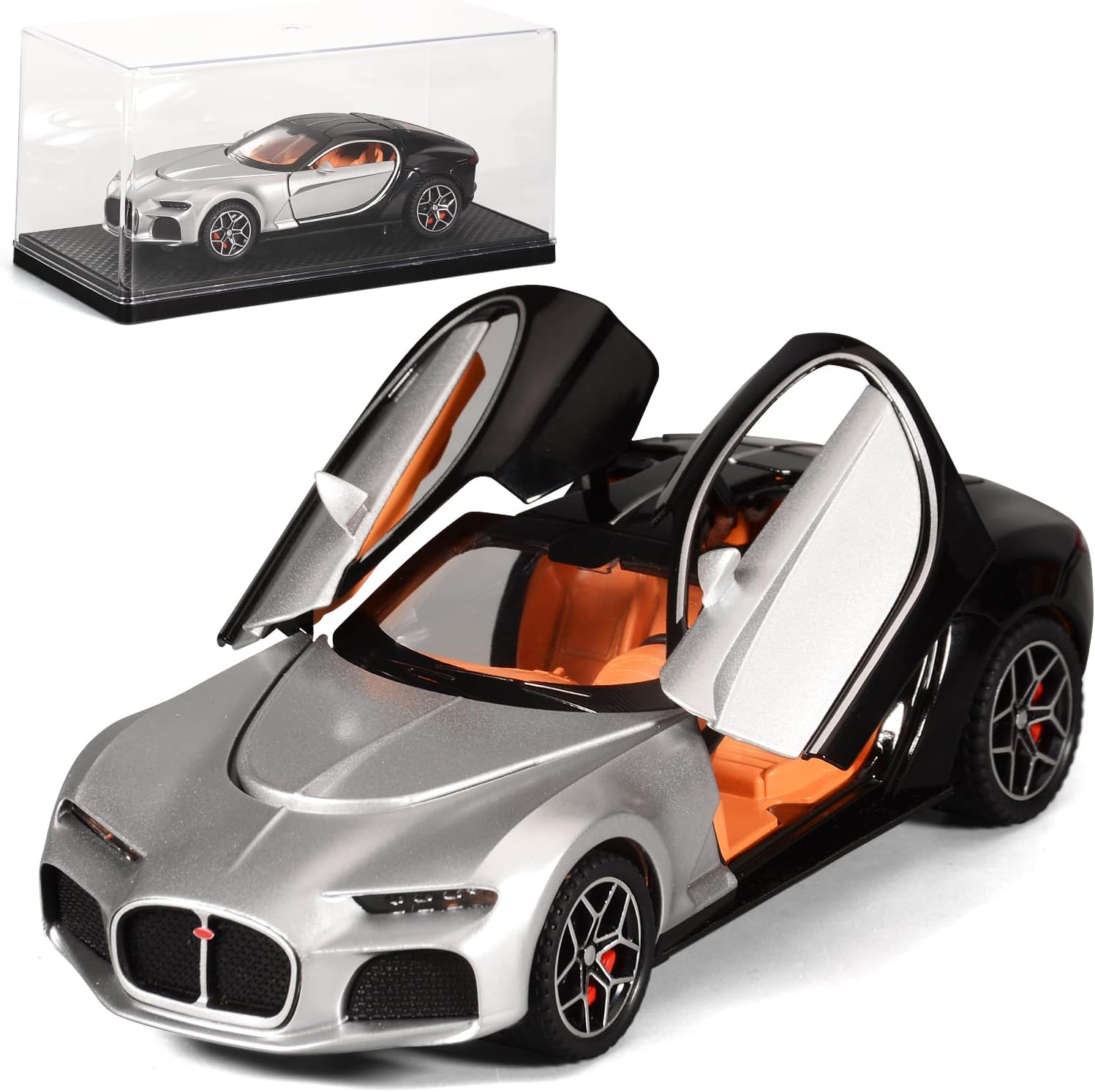 Car Toys for Boys 1/32 Diecast Cars Model Car Kits Collection Die Cast Metal Toy Cars for 3+ Years Old Kids Pull Back Sports Car with Light and Sound Toy Cars for Boys Age 4-7（Silver Blue）