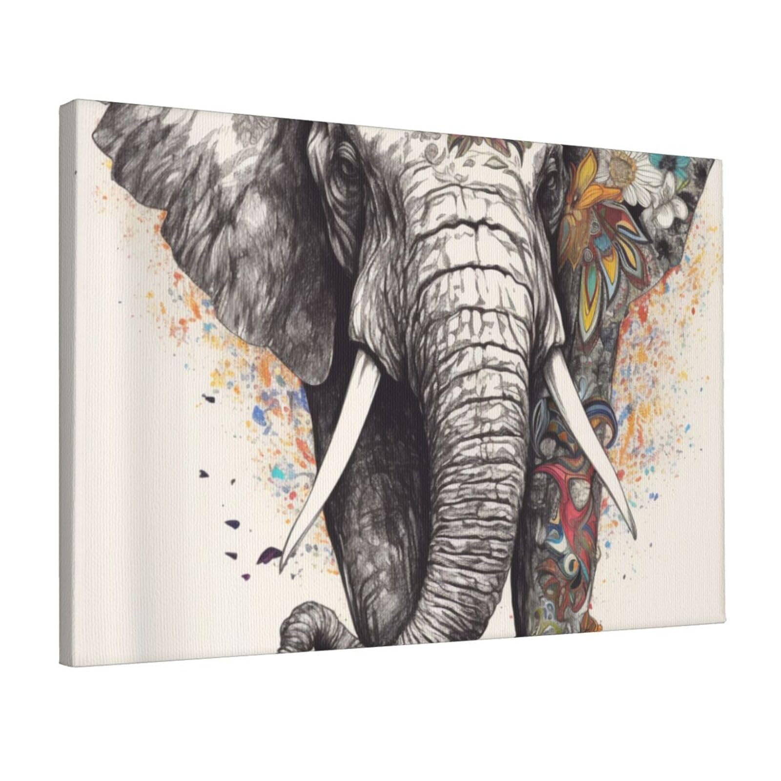 YKLJG Elephant Printed Wall Art Canvas Prints 45x30 CM Wooden Framed Picture Painting Artwork for Bedroom Kitchen Home Office Decor