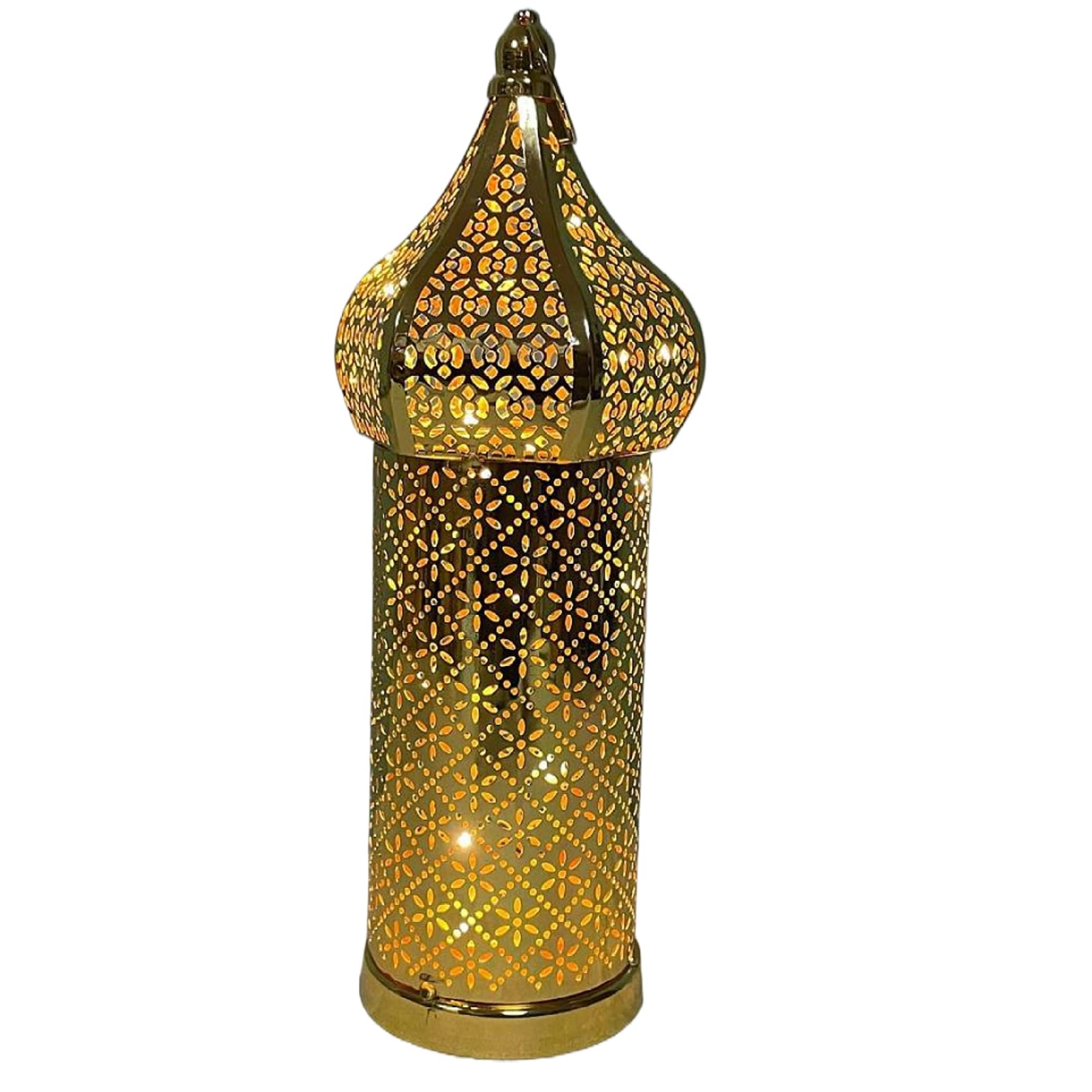 AwnsIMfreien Ramadan Lanterns, Moroccan Lantern Hollow White LED Wind Lamp Wrought Iron Decorative Ramadan Lantern for Hanging or Table Home, No Battery, Moroccan