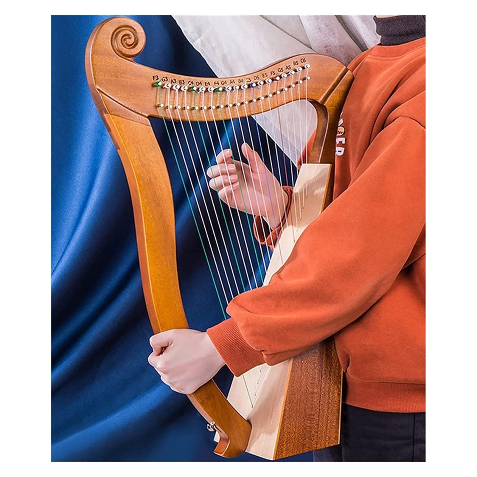 TSTS Lyre Instrument 19 Saiten Lyre Harp Holz Lyre Mit Tuning-Schraubenschlüssel Für Musikliebhaber Anfänger Kinder Erwachsene Musikinstrument