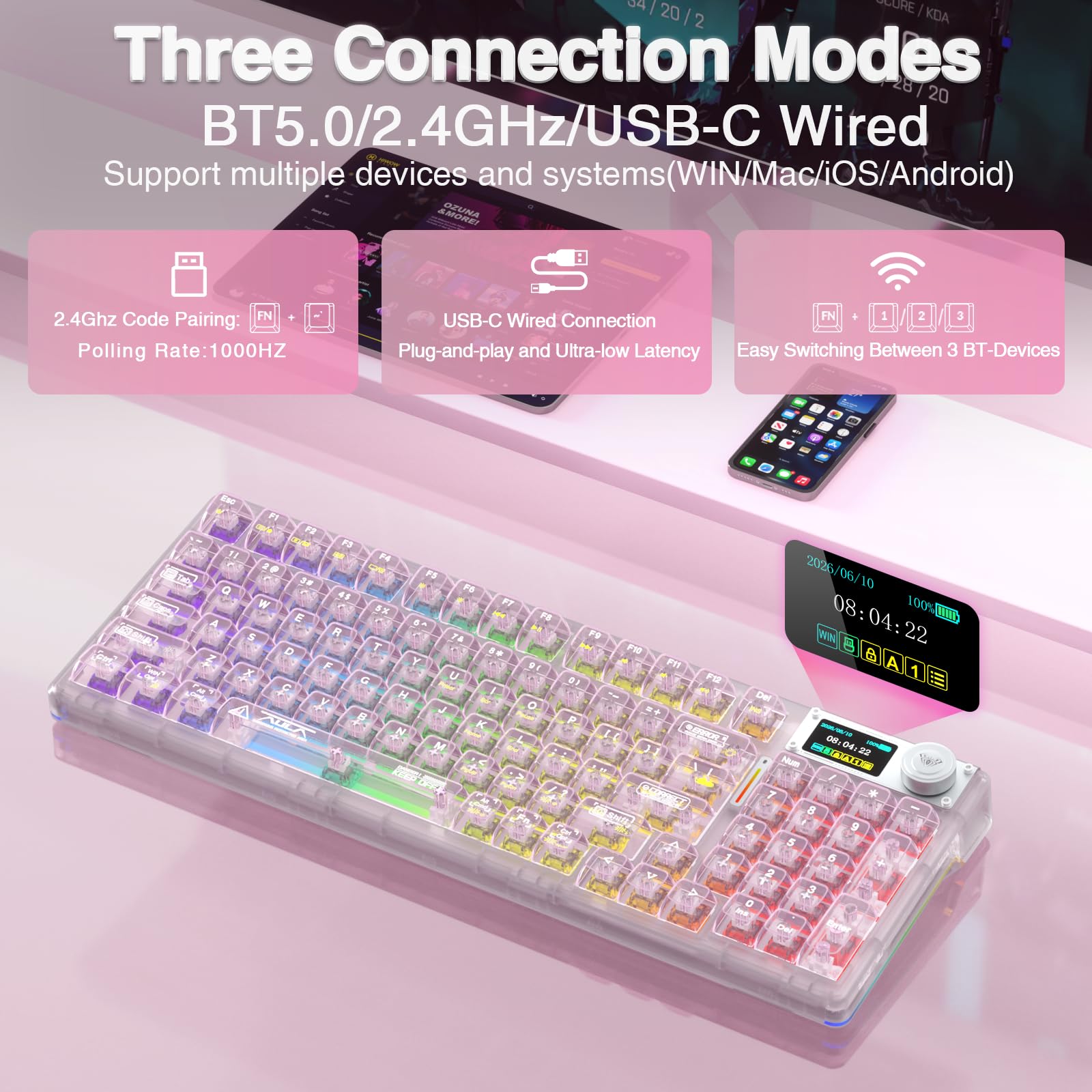Amazon.com: AULA F98 Pro V3 Wireless Mechanical Keyboard with