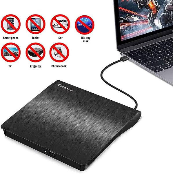 Cocopa Masterizzatore DVD Esterno, Lettore CD Esterno per PC Portatile Unità Esterna USB 3.0 DVD-R CD-RW Drive Dispositivo Ultra Slim Per Laptop Windows 98/ME/ 2000/XP/Vista/7/8/10/11 Mac Linux, Nero - 3