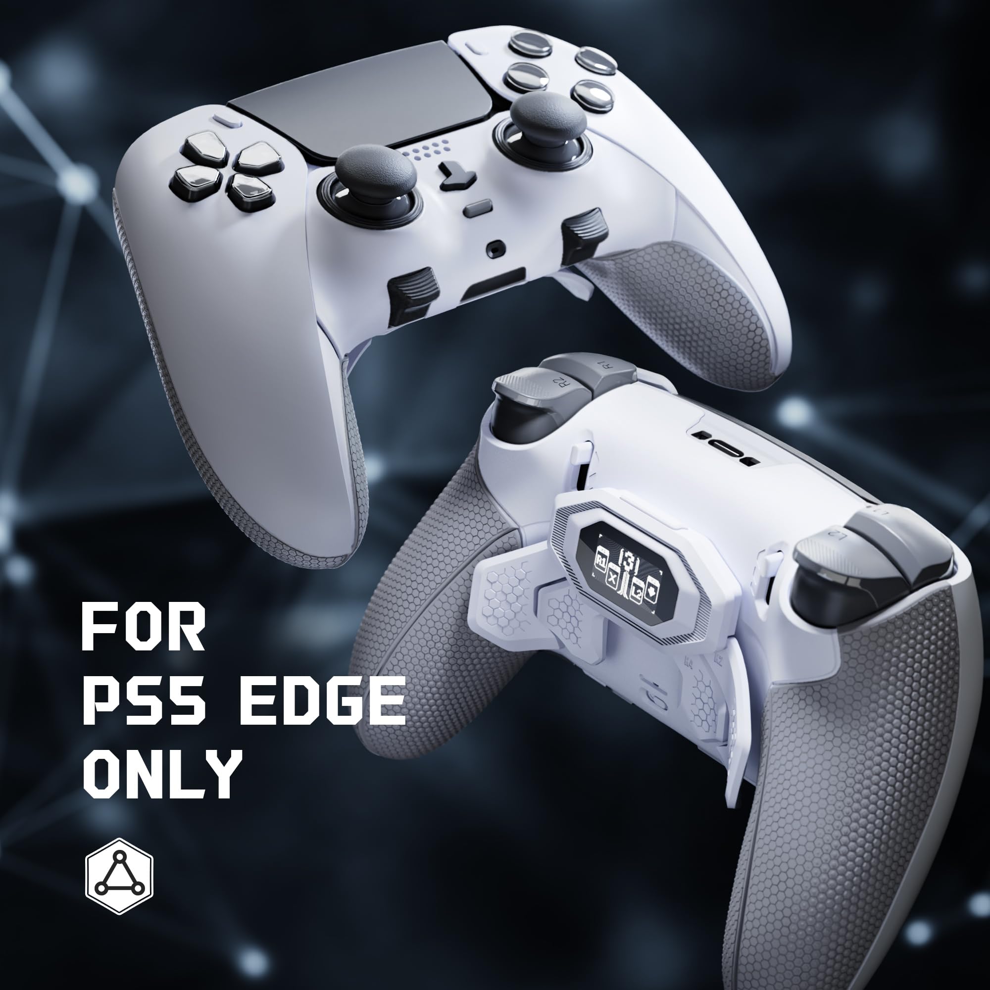 eXtremeRate BEYOND Remap Kit per ps5 Edge Controller, Display OLED & Cover Grip Ergonomici & 4 Palette Tasti Posteriori Rimappabili, Back Paddle Accessori per ps5 Edge Joystick, Grigio