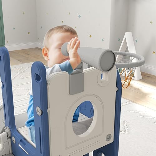 Miniatura 9 de Kinsuite Tobogán 6 en 1 para niños pequeños de 1 a 3 años, juguetes de escalada para interiores, tobogán para niños pequeños con aro de baloncesto,