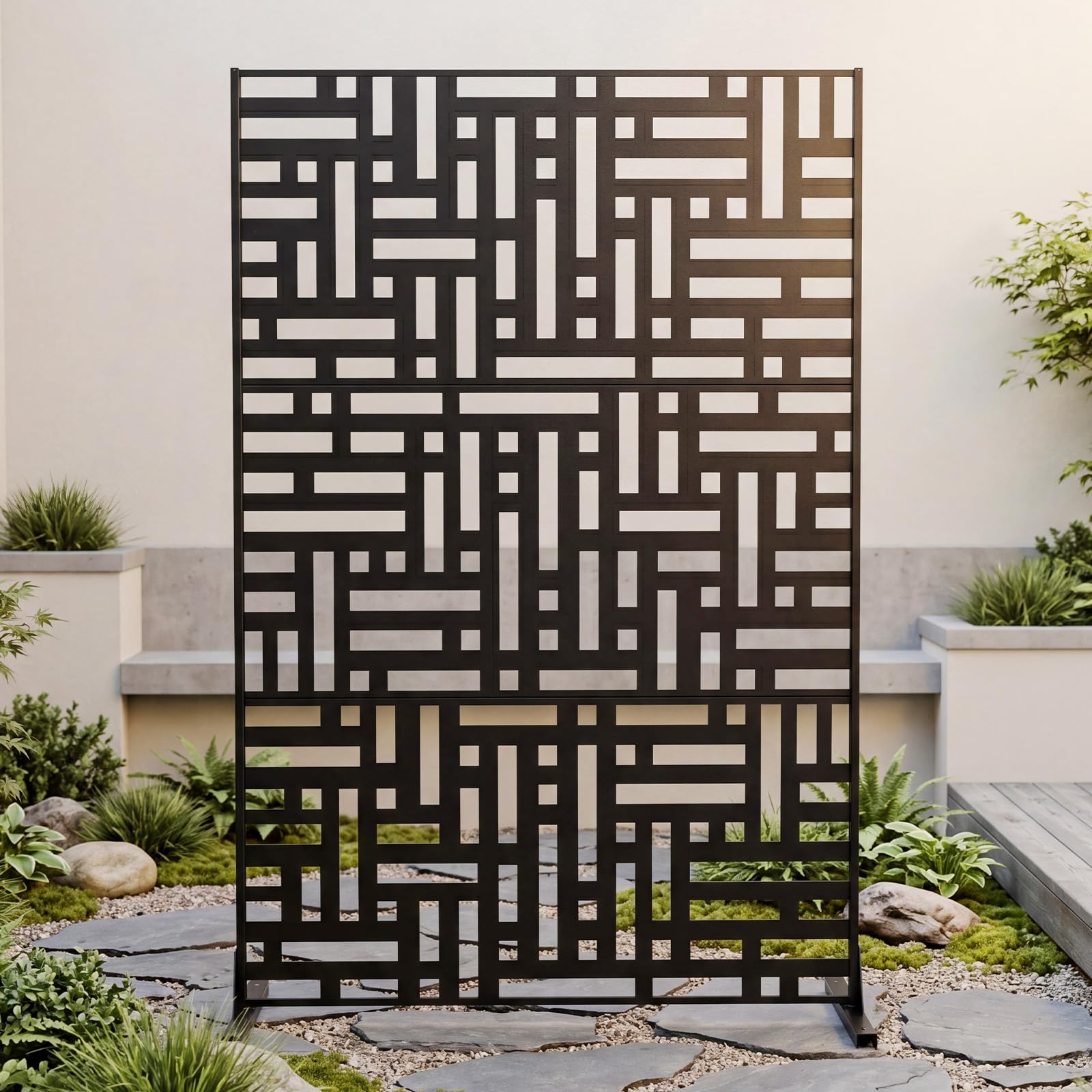 COSTWAY Pannello Divisorio Esterno Metallo Resistente alle Intemperie (Geometrico) | Paravento da Interno ed Esterno con Motivi Traforati, Frangivista Divisorio per Giardino e Balcone, 121 x 40 x 183 cm