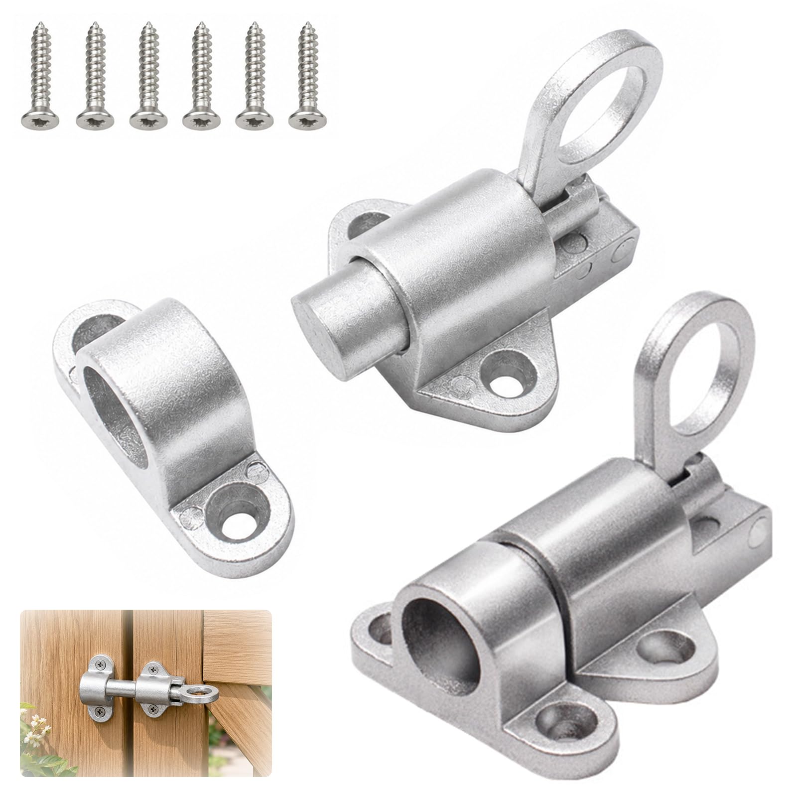 Tinminx 2 Pack Automatic Door Latch, Spring Sliding Lock with Screws, Metal Door Bolt Latch for Cabinets, Doors, Windows, Gates and DIY Fittings