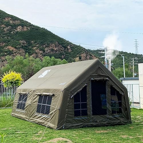 Tienda de campaña de aire para 4 estaciones con área de estar y dormir separada, yurta impermeable con bomba y orificio para estufa, 8-10 personas