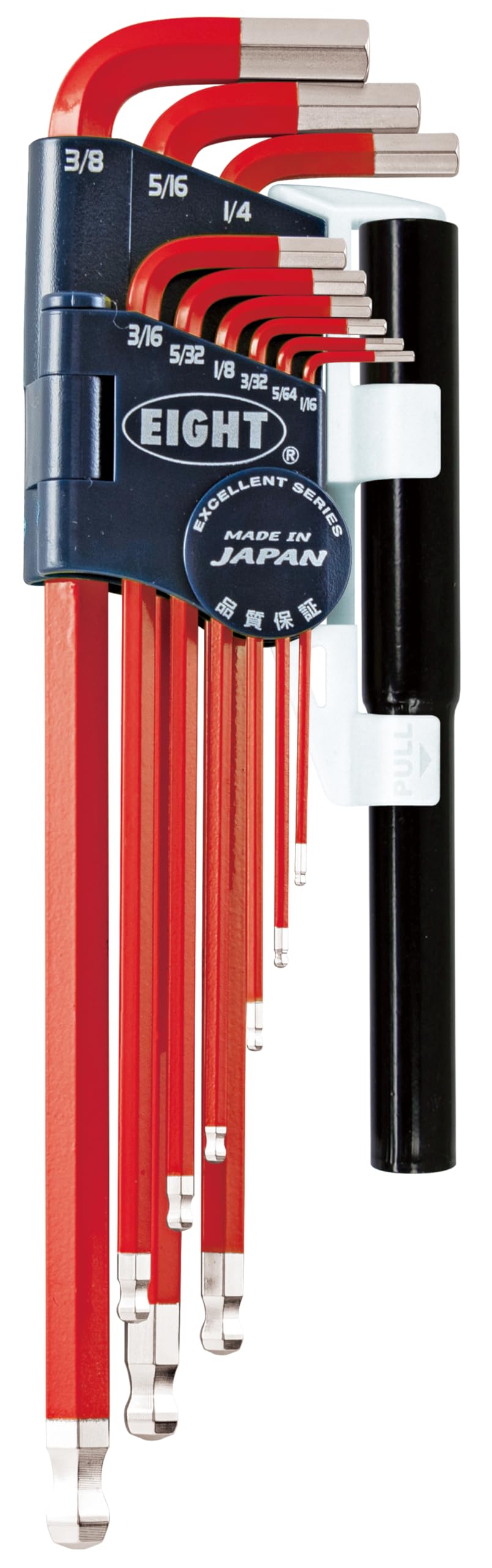 EIGHT Tool TEL-S9NPRE, Kegelkopf-Sechskantschlüssel-Set, extra lang, 9-teilig, 0,64 cm mit Verlängerungsrohren