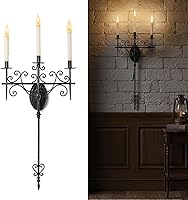 AIMGGKK Vintage 3-Light Wrought Iron Wall Sconce - Large Matte Black Candle Holder for Living Room, Hallway, Dining Room