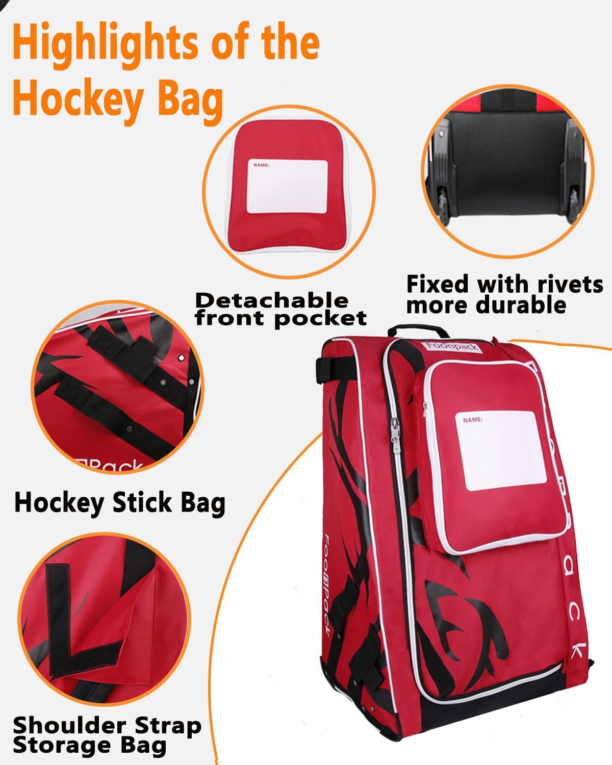 Ice Hockey Equipment Tower Bags, Hockey Bag with Wheels,Youth Rolling Duffle For Junior Players,(For SticksSkates,Helmet, Gear, Travel & Gear Storage)