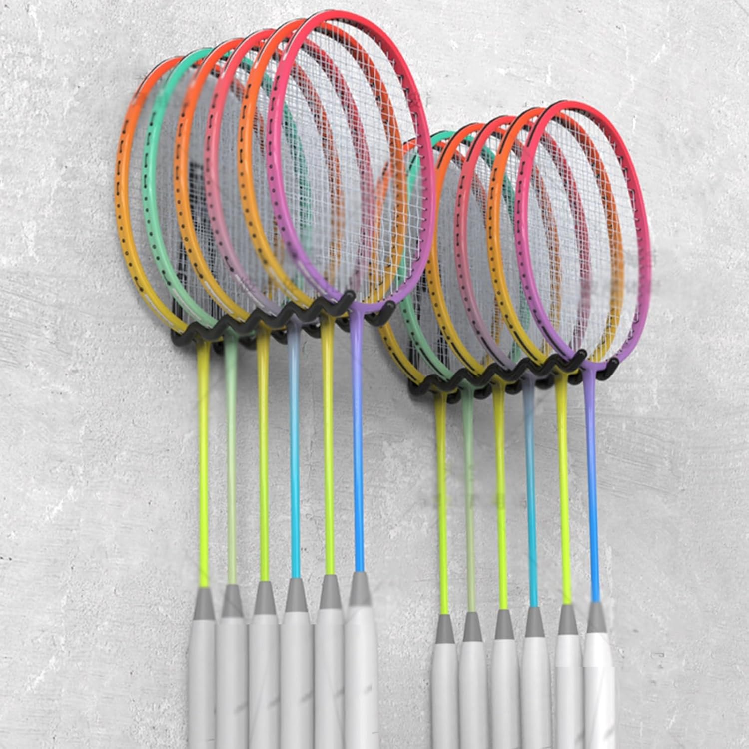 Wall Mounted Tennis Racket Holder - Heavy Duty Steel Storage Rack for 6 Rackets - Perfect for Badminton, Table Tennis & Gym/School/Retail Organization