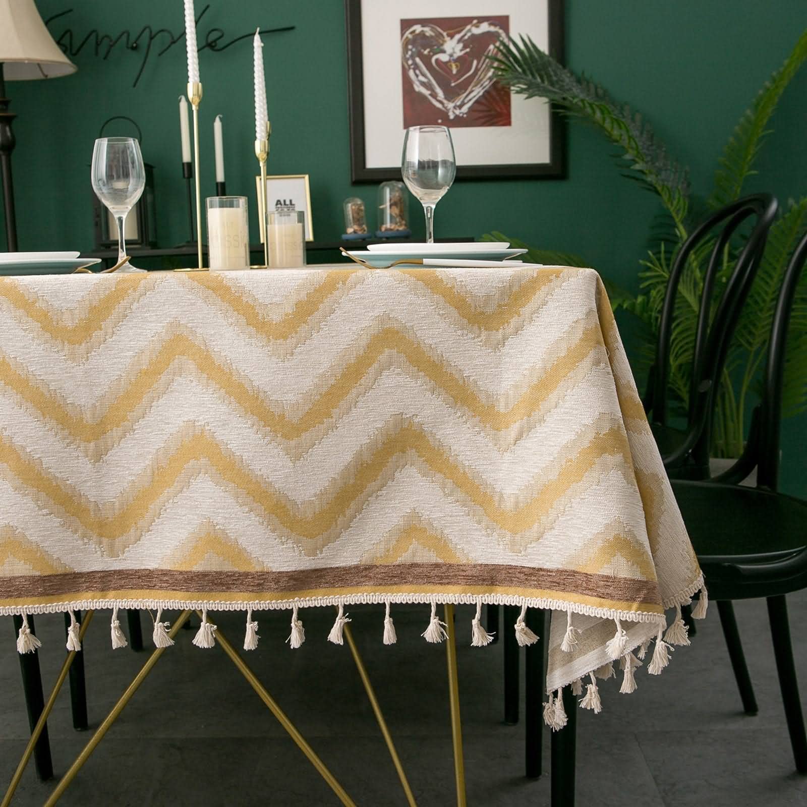 Tovaglia Antimacchia Cucina Tovaglie Rettangolari Colorate Ciniglia Flanella Jacquard Cotone Impermeabile Copri Tavolo Rettangolare Soggiorno Poliestere Giallo 140X160Cm