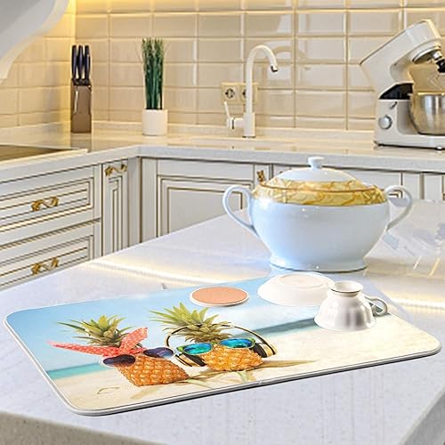 Miniatura 6 de Tapete de secado de platos de gnomo de playa pequeño para decoración de encimera de cocina, 16 x 18 pulgadas, almohadilla de vajilla de absorción