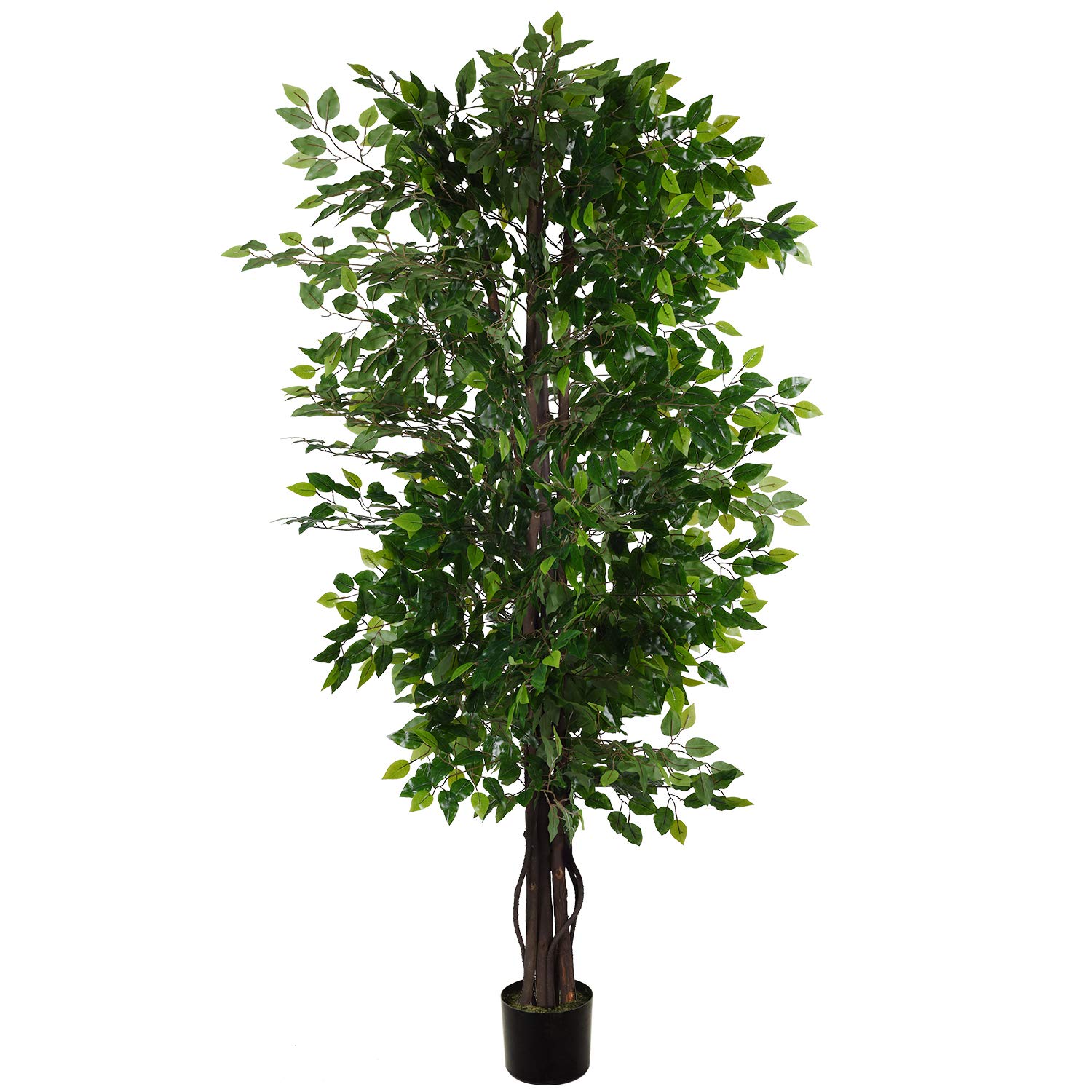 6.5 Feet Artificial Ficus Silk Tree with Green Leaves and Natural Trunk, Faux Silk Tree for Living Room Balcony Corner Decoration (Pot not Included)