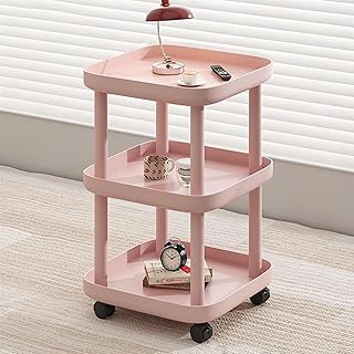 Side Table with Wheels, TV Tray Tables with Lockable Wheels, 3-Tier Nightstand with Wheels, Mobile Sofa Side Table, for Small Spaces Bedroom Living Room Guest Room Couch