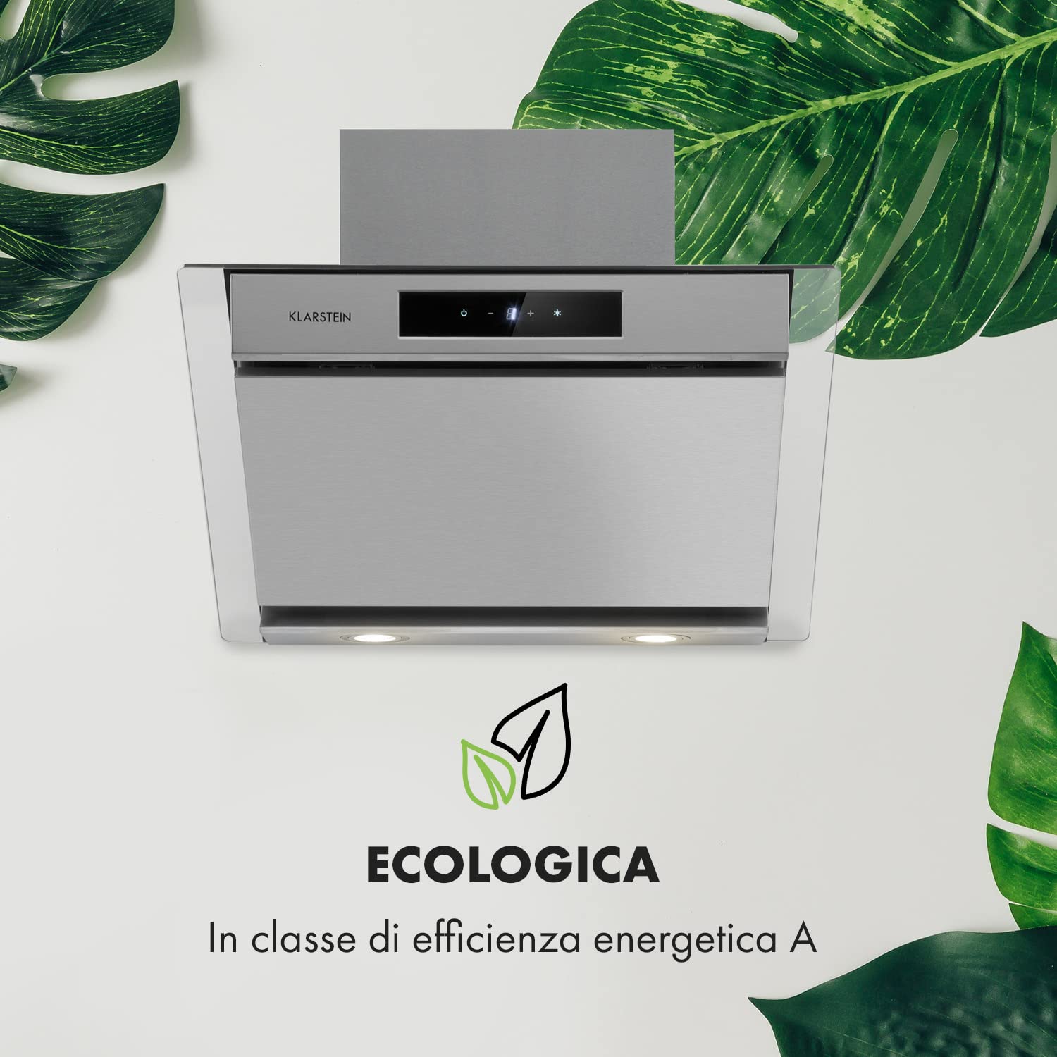 KLARSTEIN Balzac Cappa Inclinata - Ricircolo/Scarico, Silenziosissima, Pannello tattile, Luce LED, Filtro Antigrasso, Potenza di Scarico: 604 m³/h, 250 W, Argento, Tipo: Balzac Silent, 60 cm