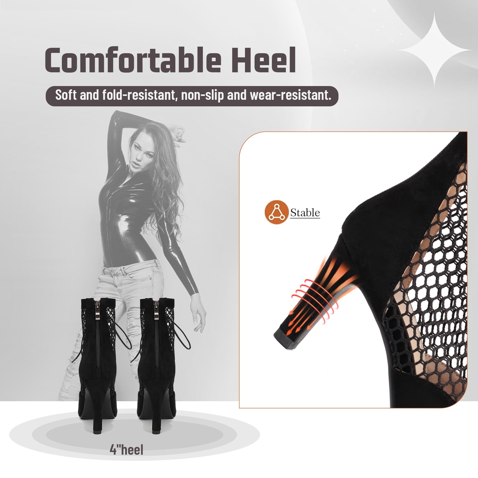 Peep Toe Stivali 10cm Tacco in Scamosciata a Rete Scarpe da Ballo Latino Salsa Tango Bachata