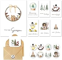 C2U 24 Pack Christmas Cards with Envelopes & Stickers - 4x6 Assorted Boxed Holiday Greeting Cards for Family & Friends
