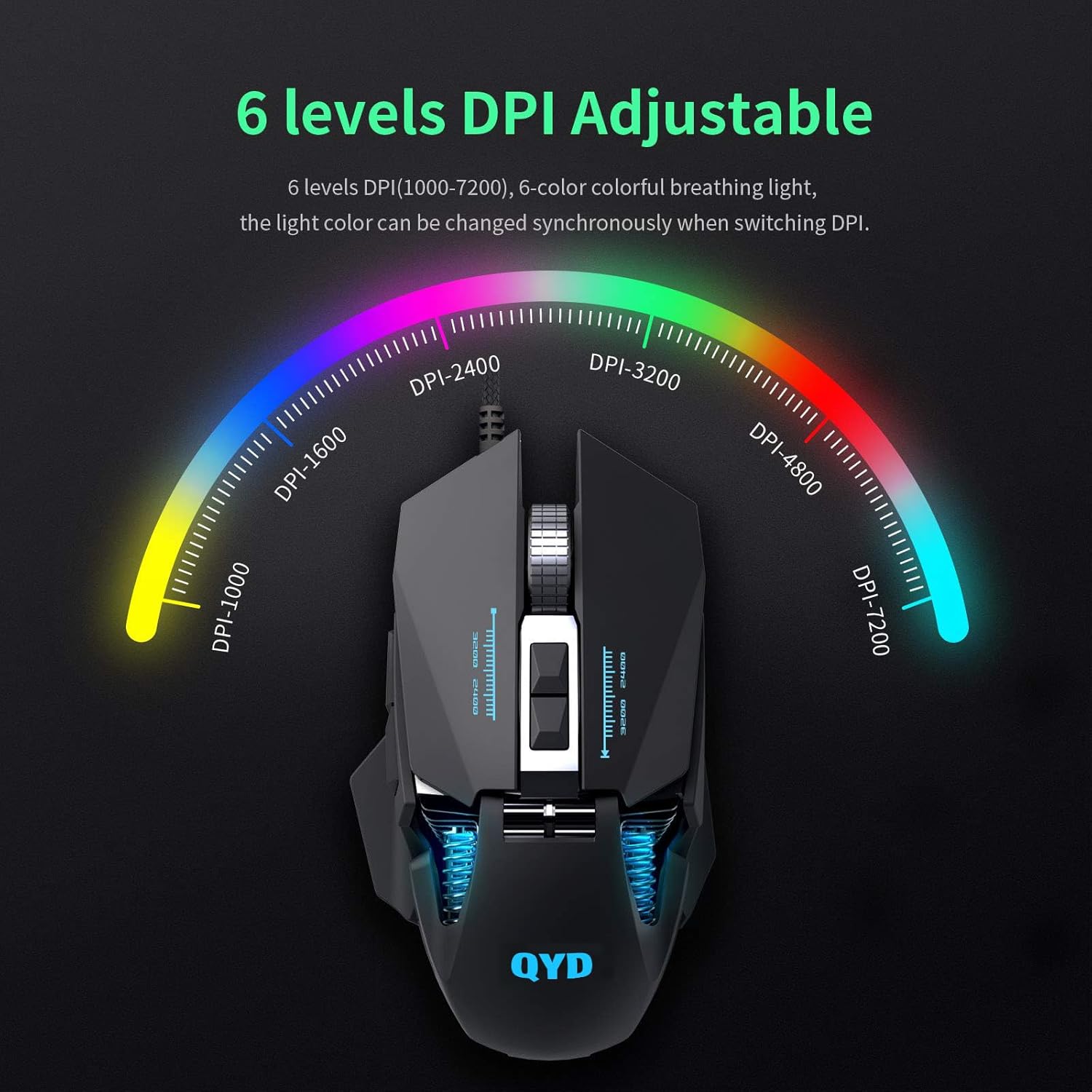 Gaming Mouse Wired RGB Mouse with Weights Tuning Set, 7200 DPI Adjustable Optical PC Gaming Mice, 7 Programmable Button LED Mouse for Computer Laptop PC Ergonomic USB Gamer Mouse with 1.67m Cable
