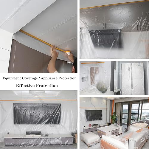 Miniatura 7 de Paquete de 3 cintas y cortinas, película adhesiva precintada, papel adhesivo de pintura para cubrir zócalos, marcos, automóviles y carrocería (66