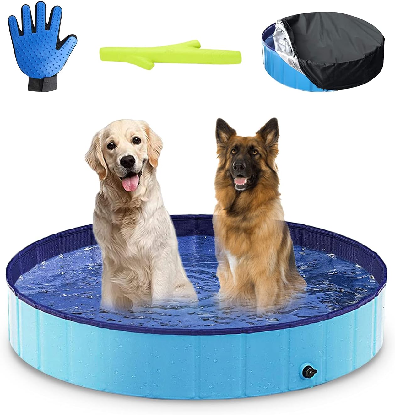 Quazard Foldable Dog Pool 4 Pcs Pack with Cover M-Medium 48 Collapsible Portable Non Slip Outdoor Indoor for Large Dogs Pets and Kids…