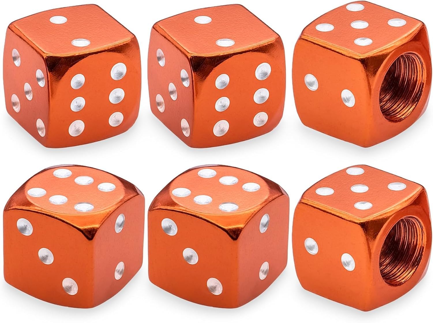 WOMGKDA 4PC Aluminium Dice Design Tire Valve Stem Caps, Universal Aluminium Alloy Dustproof Caps for Car, SUV, Truck, Motorcycle and Bicycle Wheels, Dice-Orange, 6 pcs