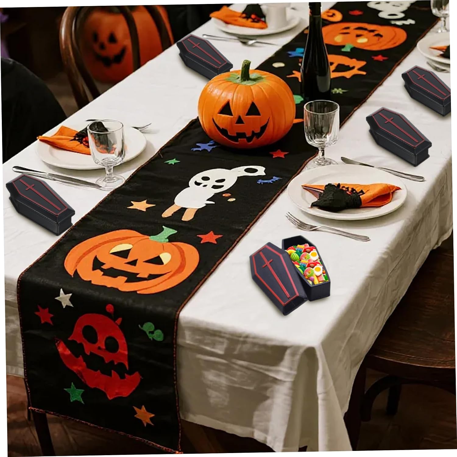 20Pcs Coffin Mini Classic Plastic Black Coffin Box Halloween Props for Trick or Treat Indoor Outdoor, 3x1.6x1 inch image 3