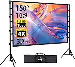Tela do Projetor e Suporte de 150', Tela de Filme do Projetor Portátil Externo Puxada para Baixo, Tela de Projeções Internas com Suporte 16:9 4K Full Hd com Altura de Suporte Ajustável para Aca