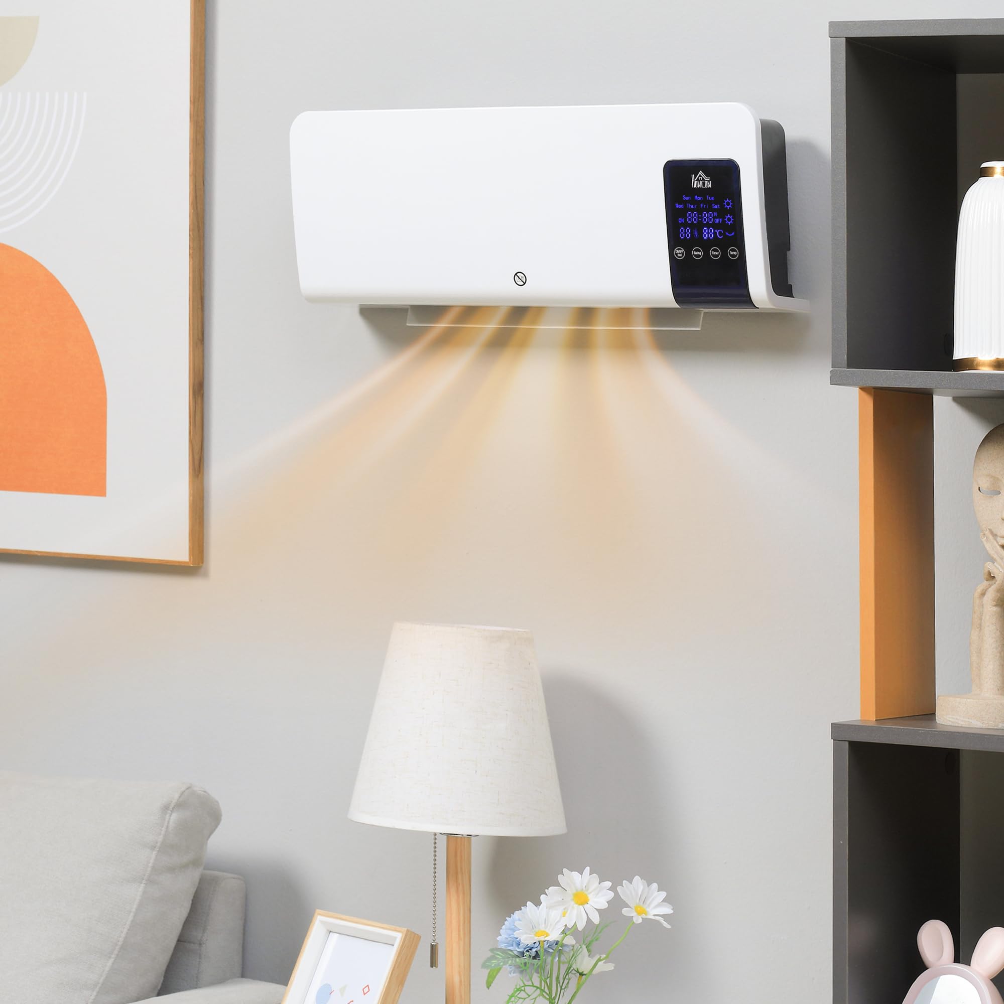 HOMCOM Radiateur soufflant Mural Chauffage céramique PTC - 1000 W / 2000 W Oscillation minuterie avec télécommande Blanc