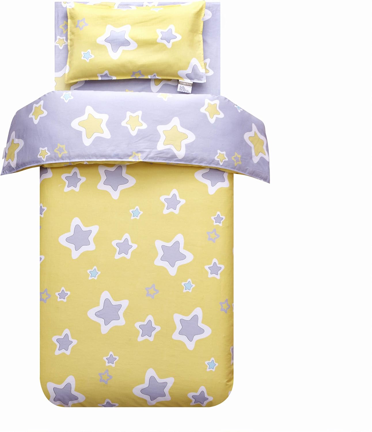 MEJU Star Yellow 100% Cotton Duvet Cover 43" X 59" + Pillowcase 13" X19" Bedding Set with Zipper Closure for Baby Toddler Boys Girls Crib Bed Decoration Gift
