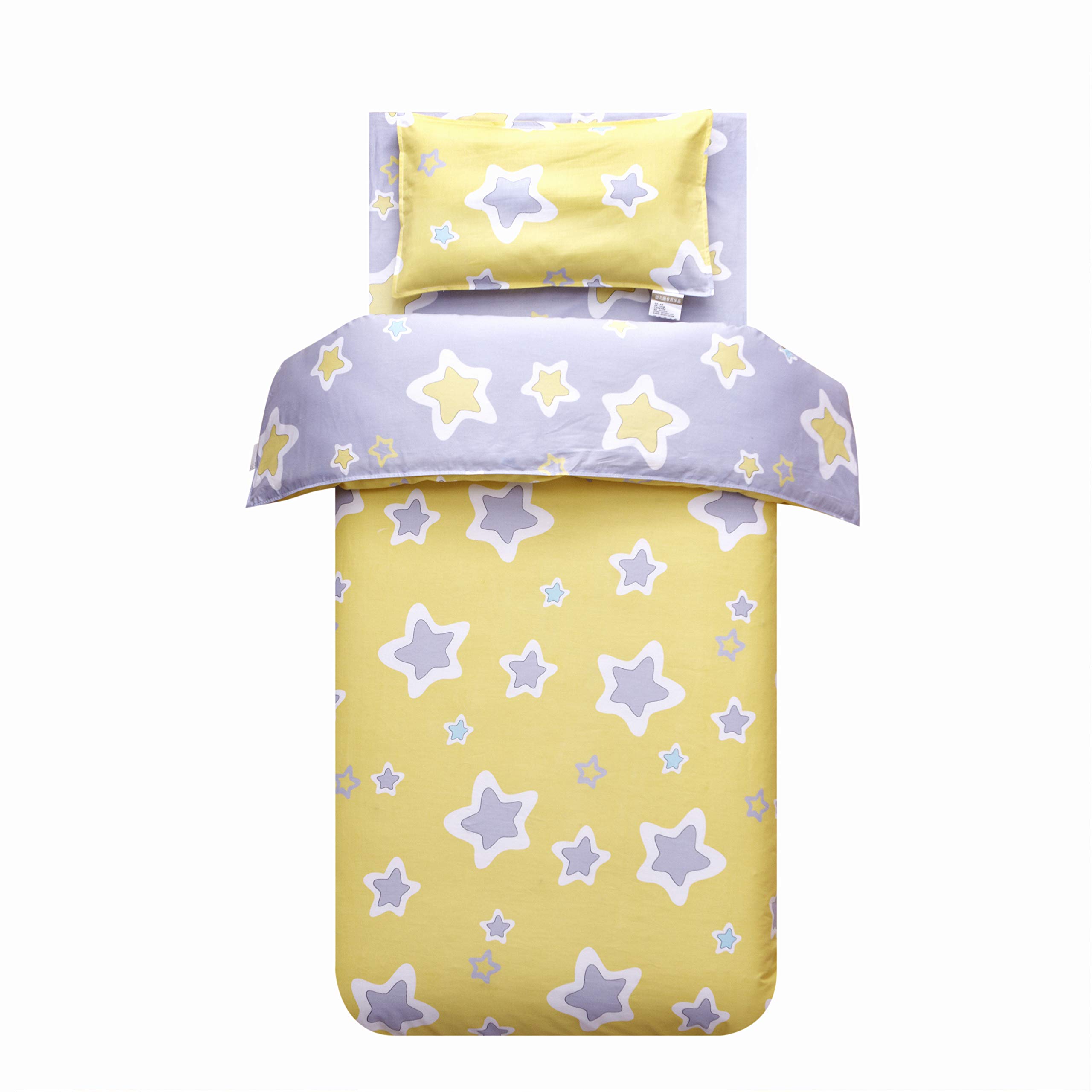 MEJU Star Yellow 100% Cotton Duvet Cover 43" X 59" + Pillowcase 13" X19" Bedding Set with Zipper Closure for Baby Toddler Boys Girls Crib Bed Decoration Gift