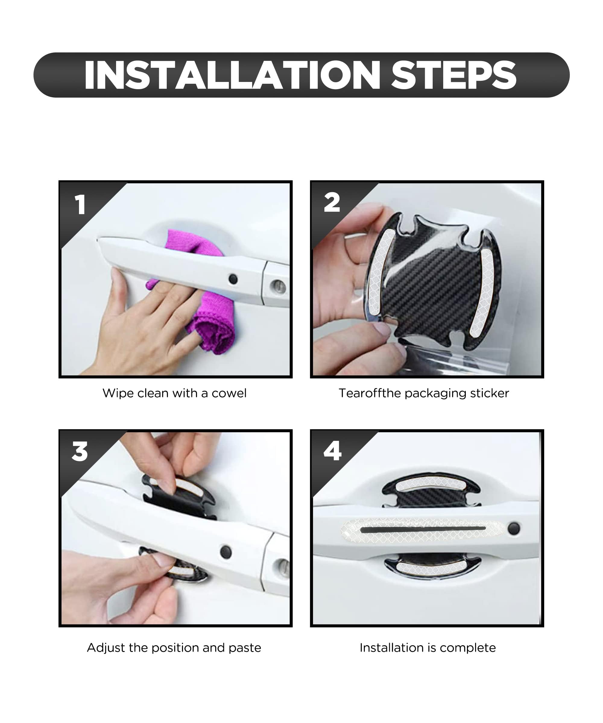 8 Autocollants Poignée Portière Voiture Pour Opel Mokka 2012-2016 - Film Fibre De Carbone, Protection Et Décoration