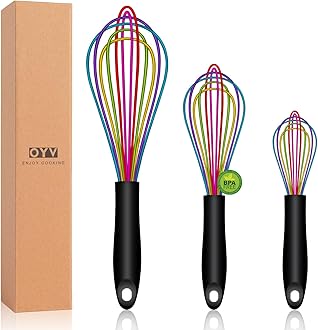 Dishwasher Safe Colorful Silicone Whisk, Sealed Waterproof Design Set of 3, Professional Kitchen Whisks for Cooking Non-Scratch, Silicone & Stainless Steel Whisk, Heat Resistant Balloon Egg Beater