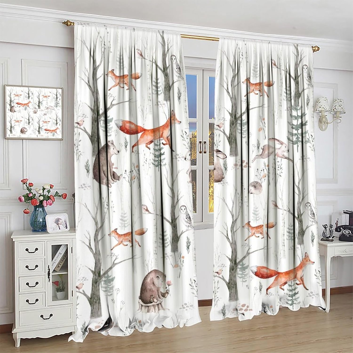 Kids Cartoon Animals Curtains Rod Pocket Woodland Jungle Forest for Baby Boys Bedroom Decor Children Nursery Girls Playroom Window Drapes Fabric Set 2 Panels,42x45 Inches