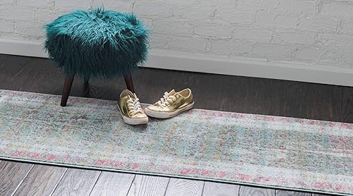 Miniatura 2 de Unique Loom Baracoa Collection - Alfombra tradicional vintage con borde de tonos brillantes, alfombra de pasillo de 2 pies 2 pulgadas x 6 pies 0